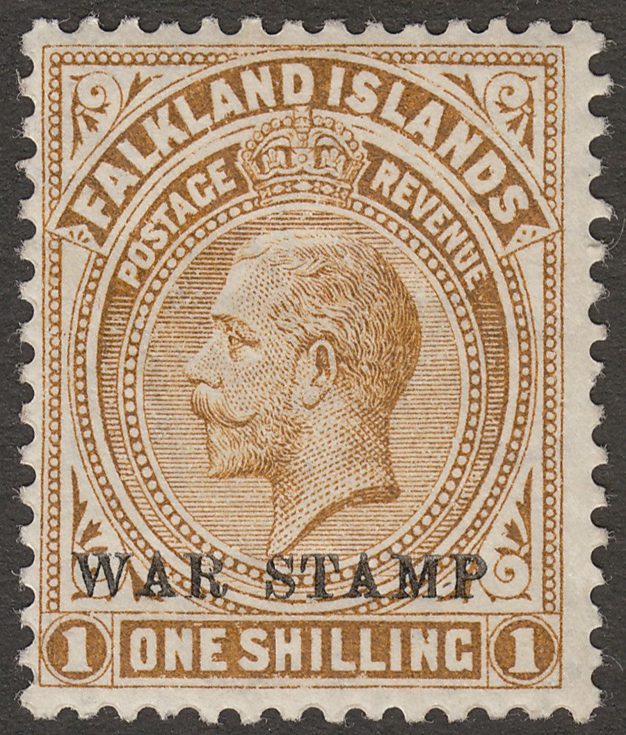 Falkland Islands 1919 KGV War Tax 1sh Pale Bistre-Brown Mint SG72a