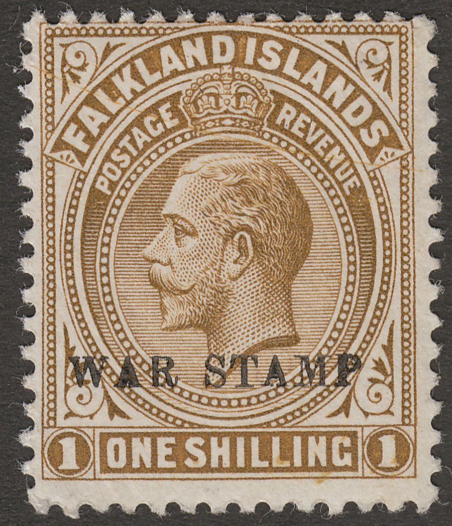 Falkland Islands 1920 KGV War Tax 1sh Deep Brown Mint SG72b