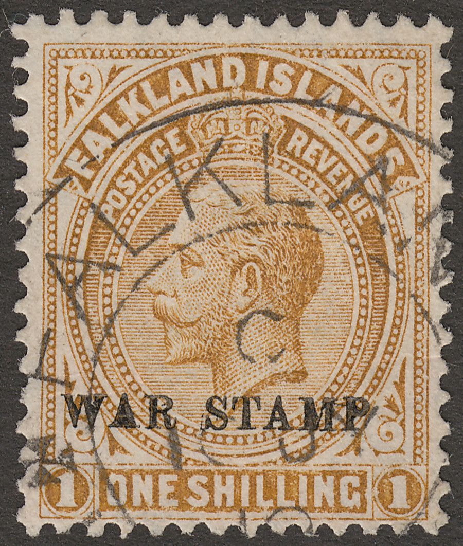 Falkland Islands 1919 KGV War Tax 1sh Pale Bistre-Brown Used SG72a