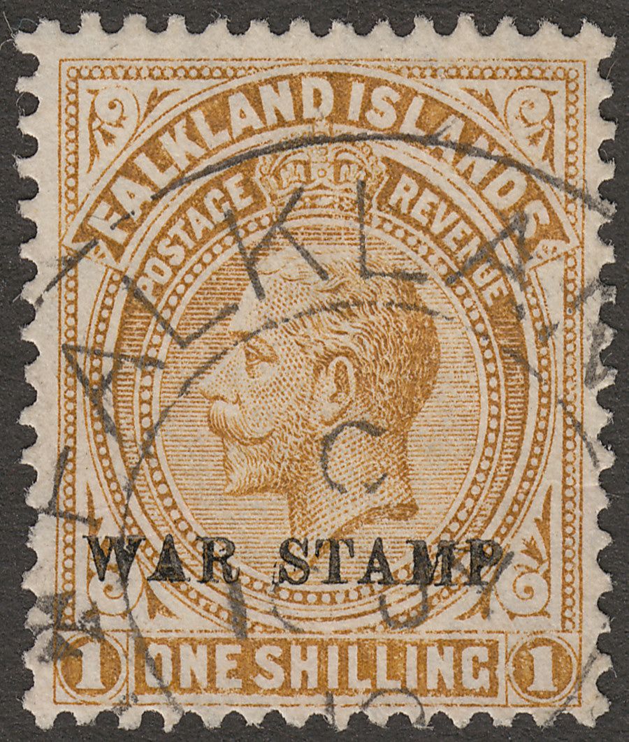 Falkland Islands 1919 KGV War Tax 1sh Pale BistreBrown Used SG72a
