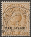 Click for more photos and details Falkland Islands 1919 KGV War Tax 1sh Pale Bistre-Brown Used SG72a