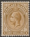 Click for more photos and details Falkland Islands 1912 KGV 1sh Light Bistre-Brown Mint SG65