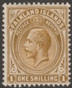 Falkland Islands 1912 KGV 1sh Light Bistre-Brown Mint SG65