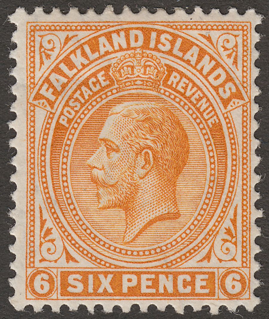 Falkland Islands 1912 KGV 6d Yellow-Orange Mint SG64