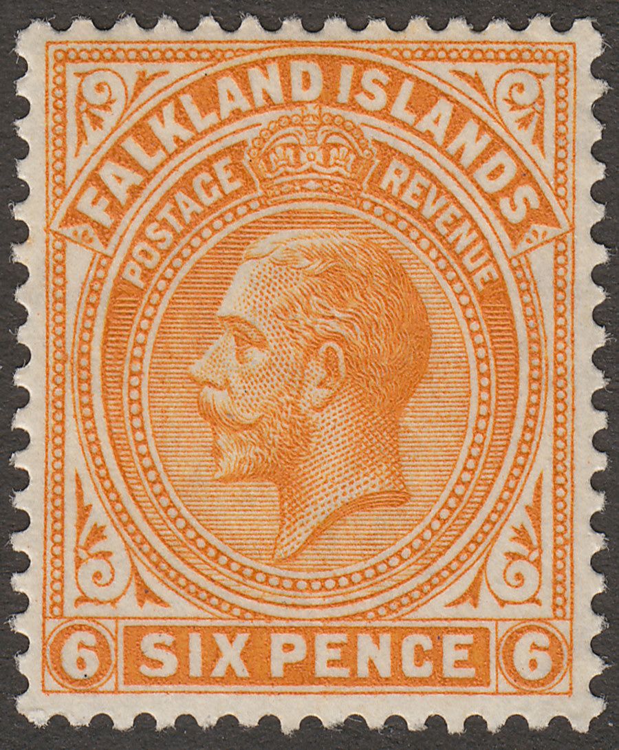 Falkland Islands 1925 KGV 6d Yellow-Orange Mint SG78