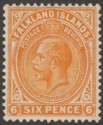 Falkland Islands 1925 KGV 6d Yellow-Orange Mint SG78