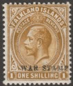 Click for more photos and details Falkland Islands 1918 KGV War Tax 1sh Light Bistre-Brown Mint SG72
