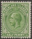 Click for more photos and details Falkland Islands 1921 KGV ½d Yellowish Green Mint SG73