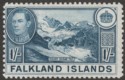 Click for more photos and details Falkland Islands 1948 KGVI 1sh Deep Dull Blue Mint SG158c