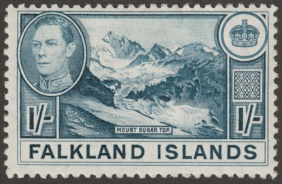 Falkland Islands 1938 KGVI 1sh Dull Greenish Blue Mint SG158a
