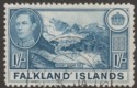 Click for more photos and details Falkland Islands 1937 KGVI 1sh Light Dull Blue Used SG158