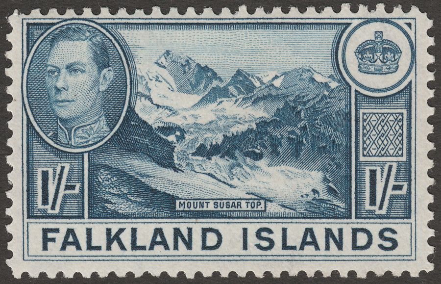 Falkland Islands 1948 KGVI 1sh Deep Dull Blue Mint SG158c