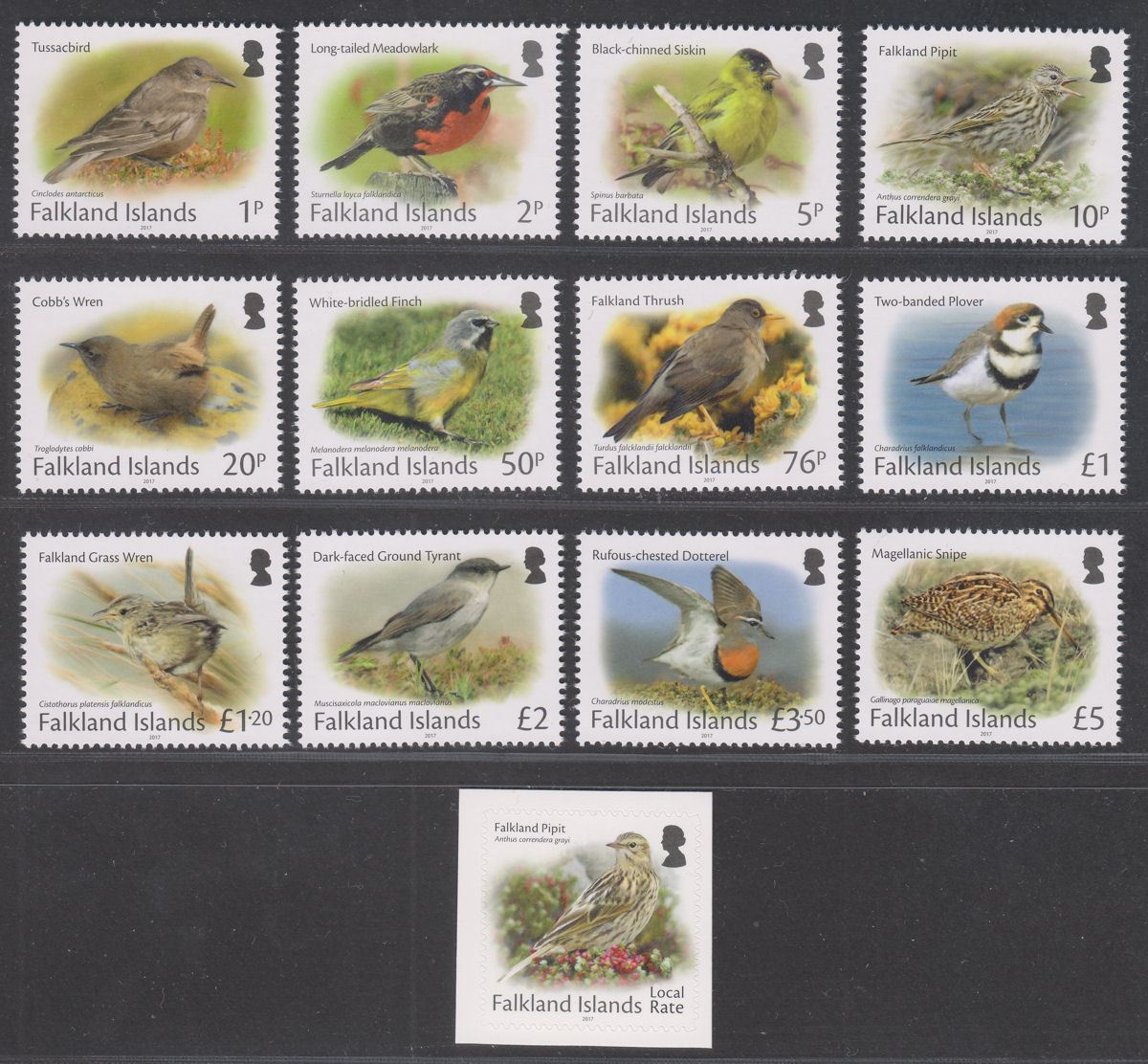 Falkland Islands 2017 QEII Definitives Small Birds Set Mint SG1368-1379