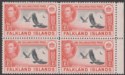 Click for more photos and details Falkland Islands 1946 KGVI Turkey Vultures 1sh3d Block of 4 UM Mint SG159 MNH