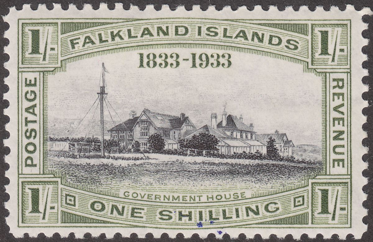 Falkland Islands 1933 KGV Centenary Government House 1sh Mint SG134 c £75 faulty