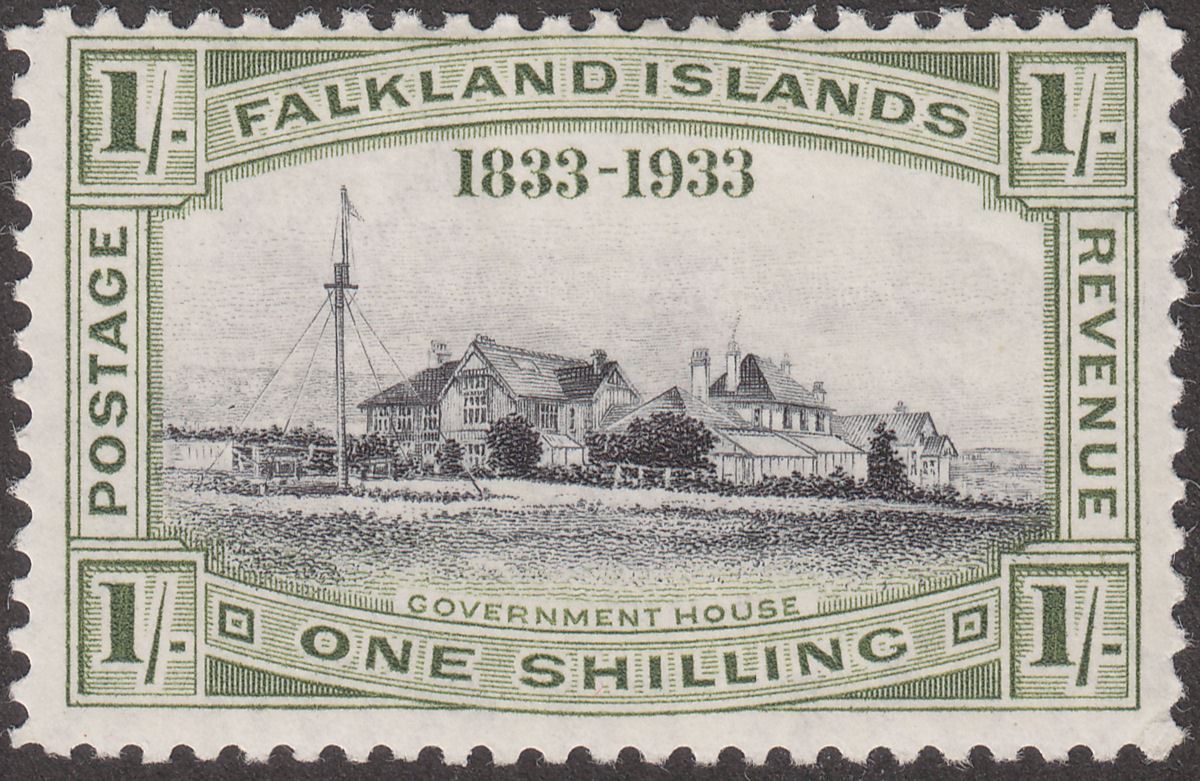 Falkland Islands 1933 KGV Centenary Government House 1sh Mint SG134 cat £75