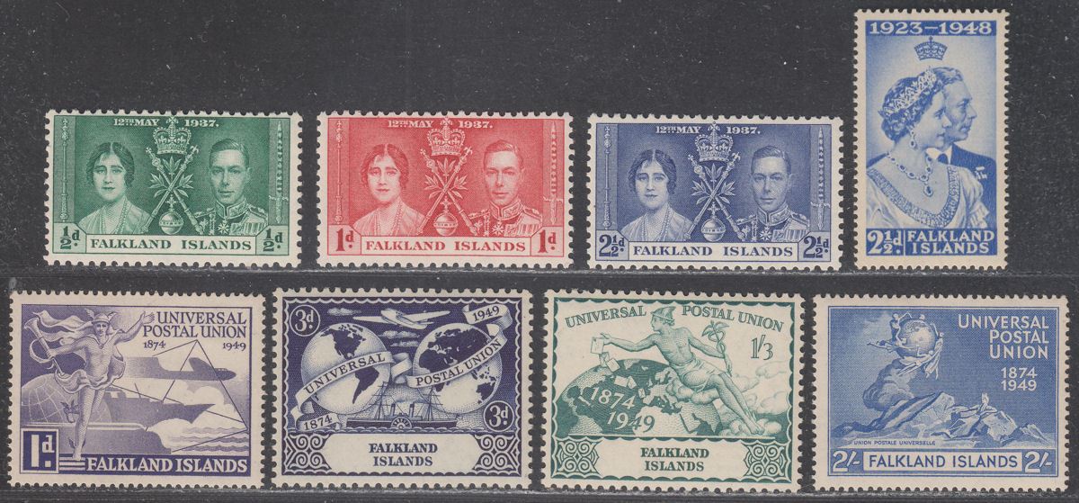 Falkland Islands 1937-49 KGVI Omnibus Selection Mint - Coronation, UPU toned gum