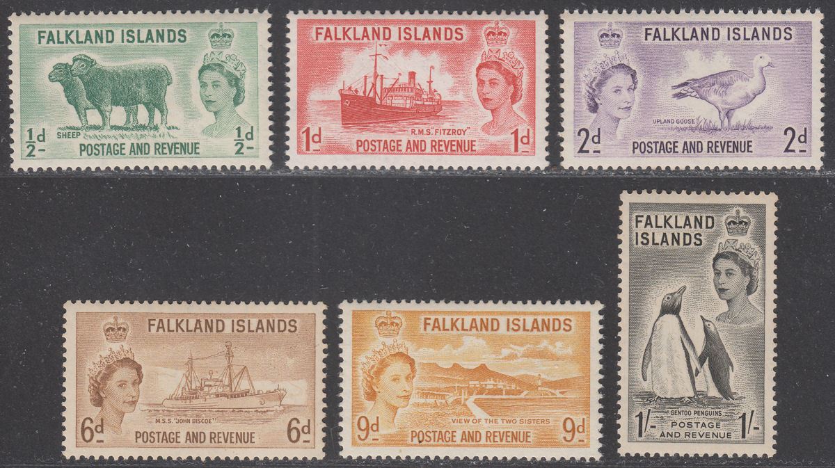 Falkland Islands 1955-57 Queen Elizabeth II Set Mint SG187-192 cat £50 toned gum