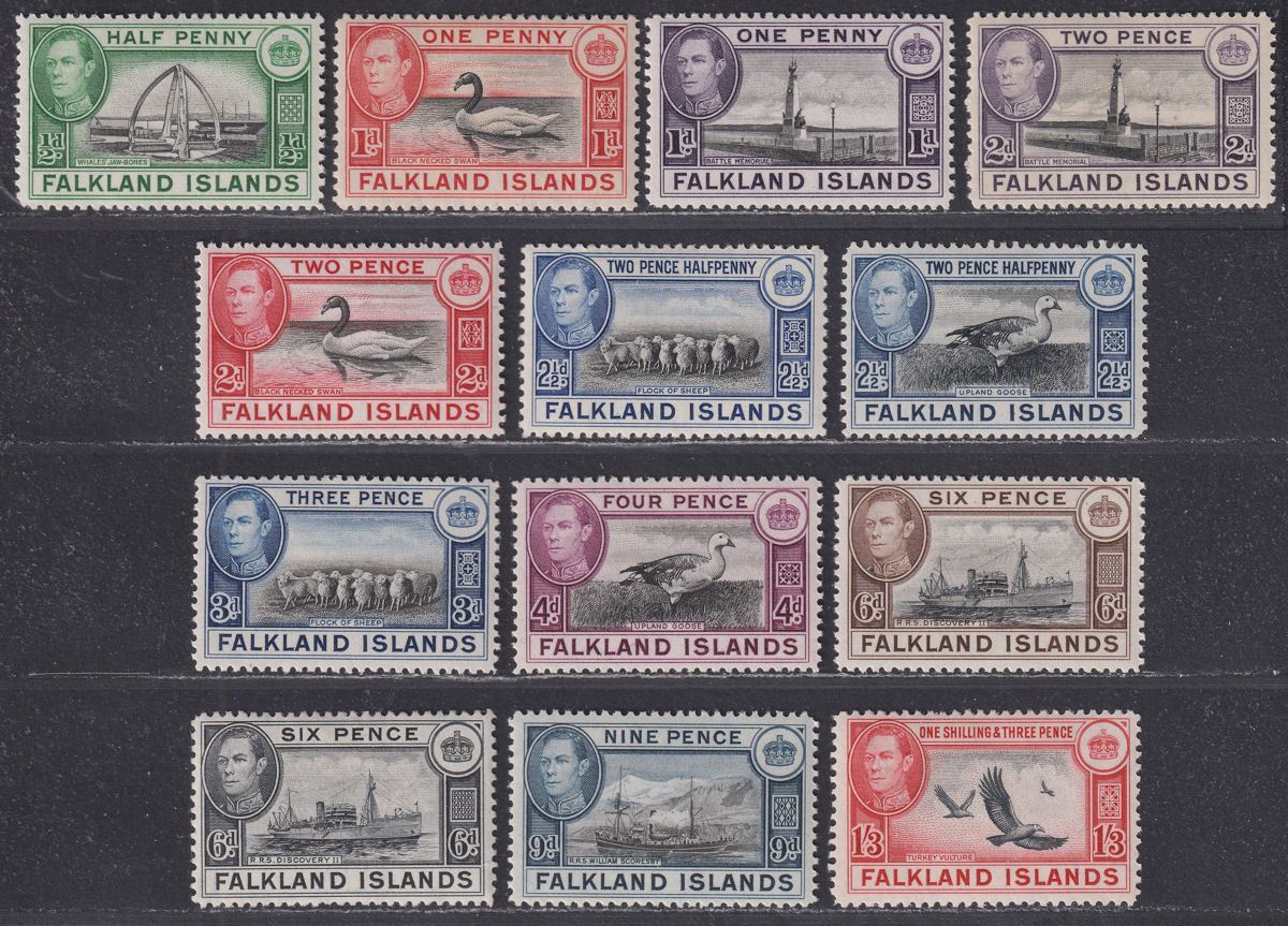 Falkland Islands 1938-50 King George VI Part Set to 1sh3d Mint toned gum