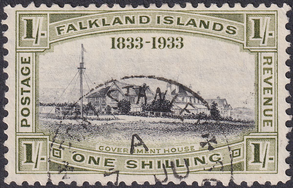 Falkland Islands 1933 KGV Centenary Government House 1sh Used SG134 cat £100