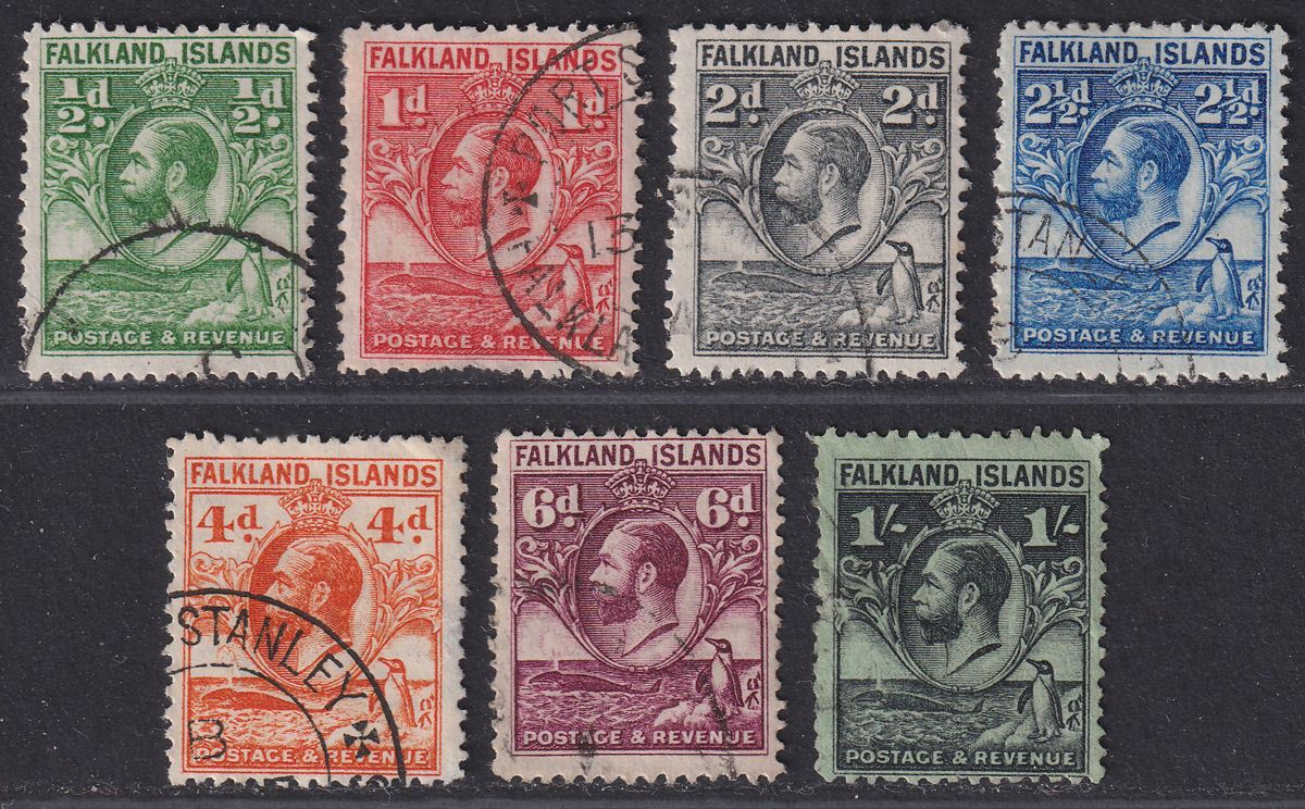 Falkland Islands 1929 KGV Fin Whale and Penguins Set to 1sh Used SG116-122