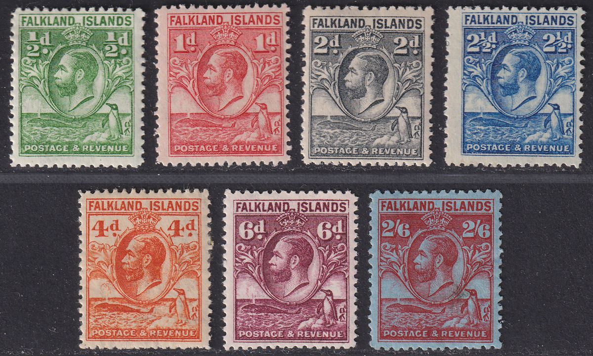 Falkland Islands 1929 KGV Fin Whale and Penguins Part Set to 2sh6d Mint