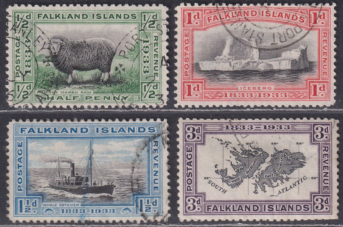 Falkland Islands 1933 KGV Centenary ½d, 1d, 1½d, 3d Part Set Used cat £86