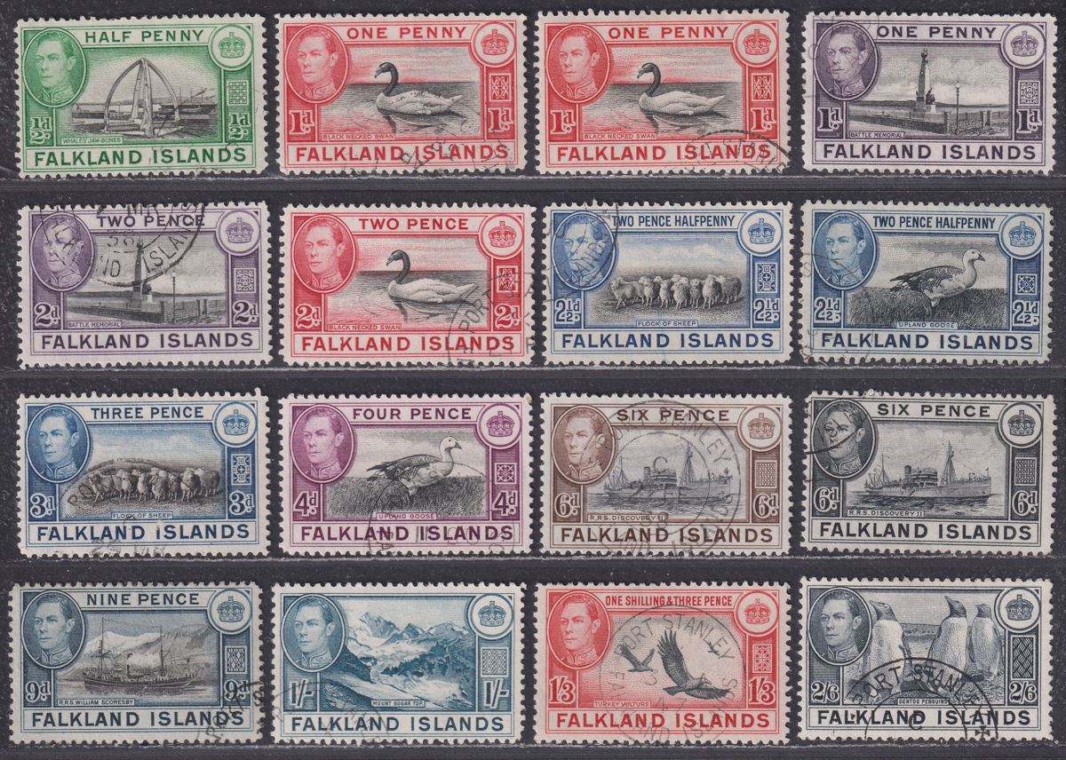 Falkland Islands 1938-50 King George VI Set to 2sh6d Used SG146-160