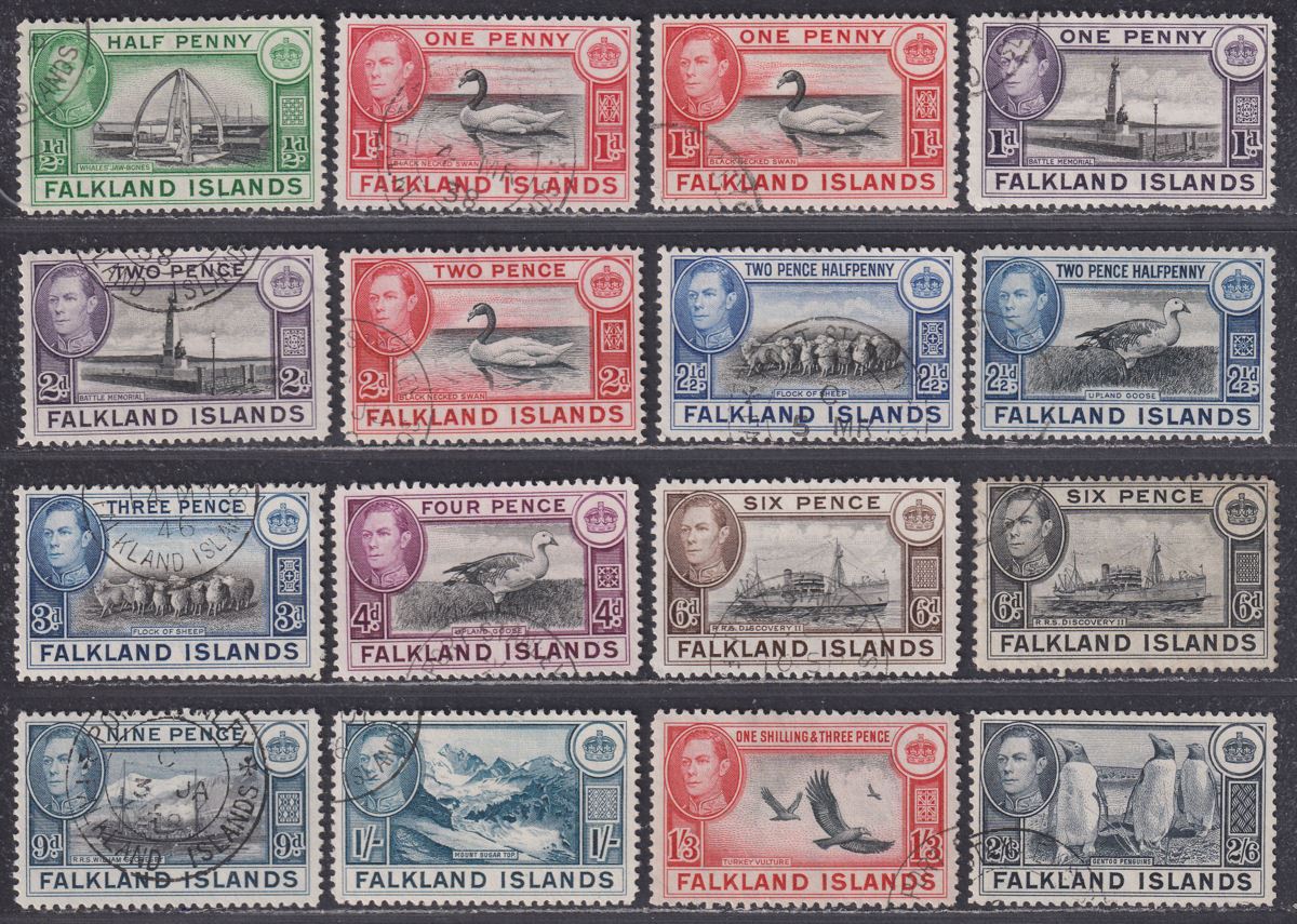 Falkland Islands 1938-50 King George VI Set to 2sh6d Used SG146-160