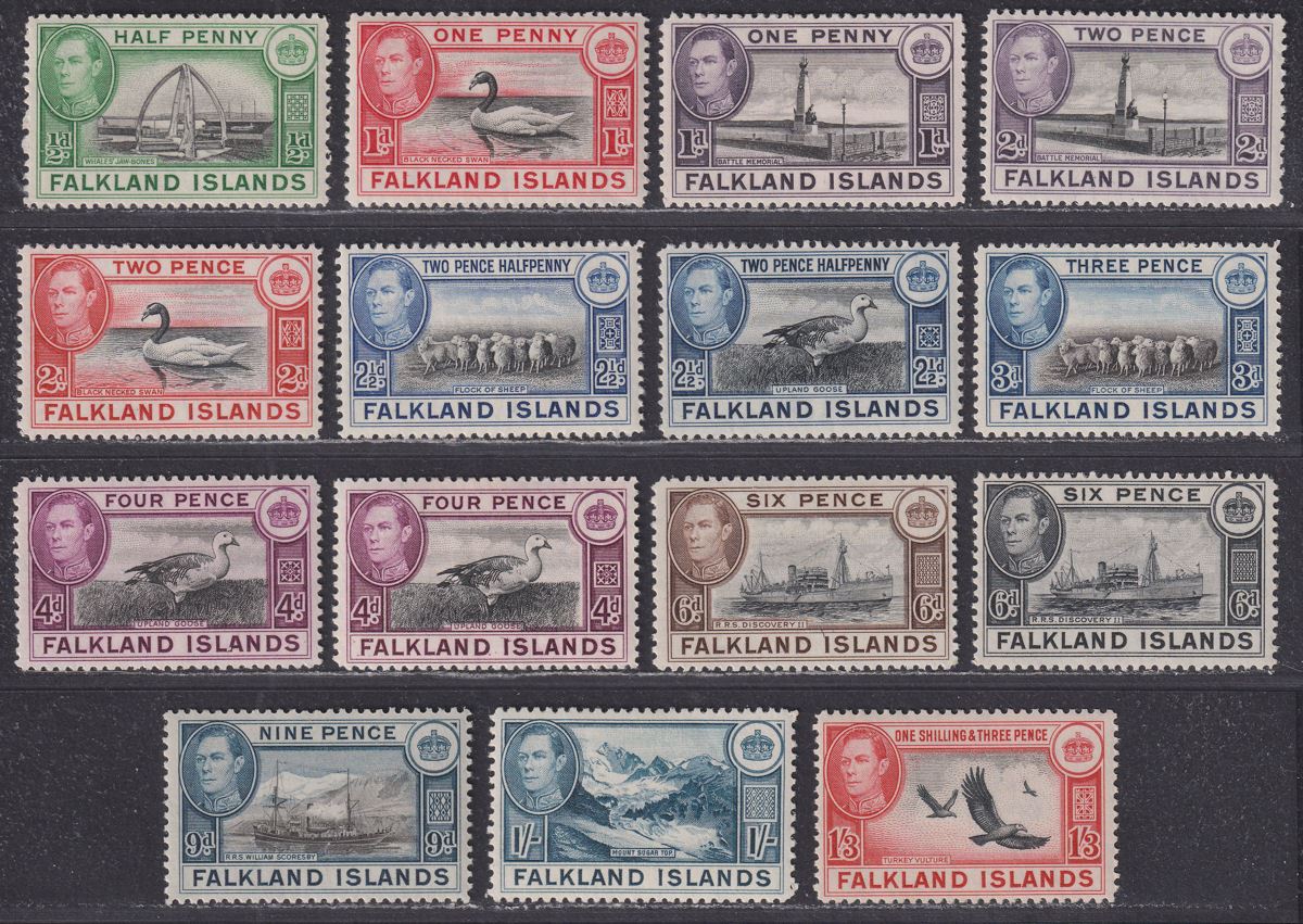 Falkland Islands 1938-50 King George VI Set to 1sh3d Mint SG146-159