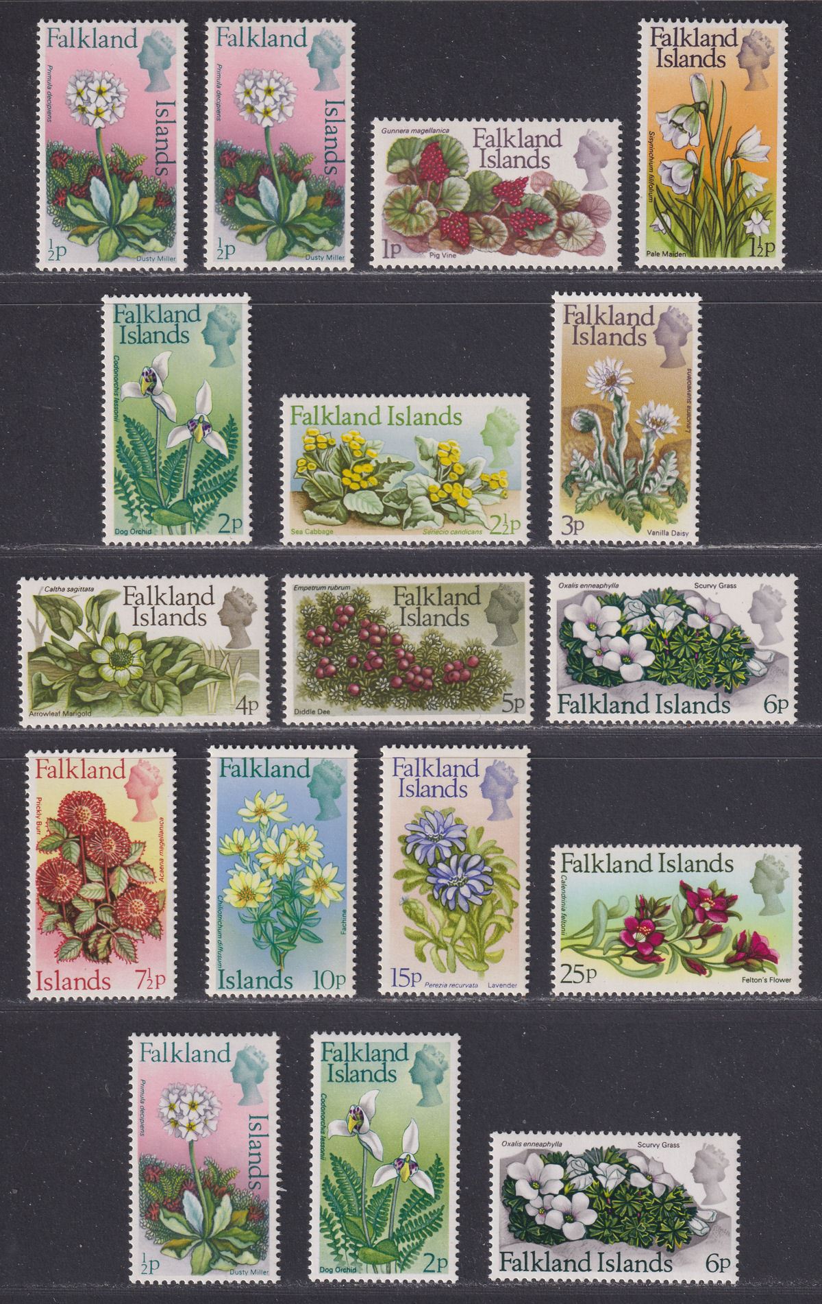 Falkland Islands 1972-74 QEII Flowers Decimal Sets Mint SG276-288 SG 293-295