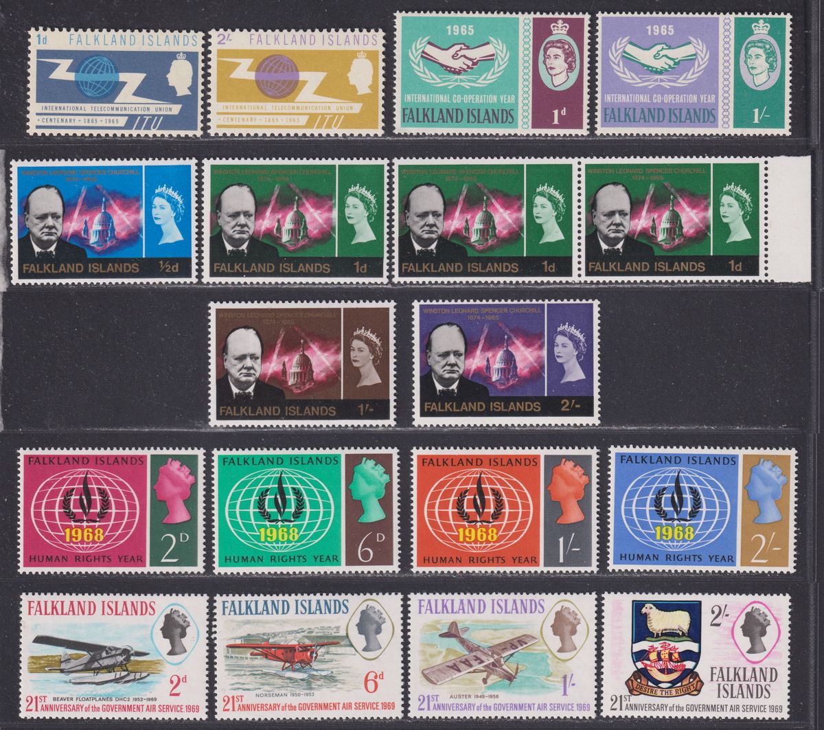 Falkland Islands 1965-70 QEII Mint Selection incl Churchill / Defence / SS GB