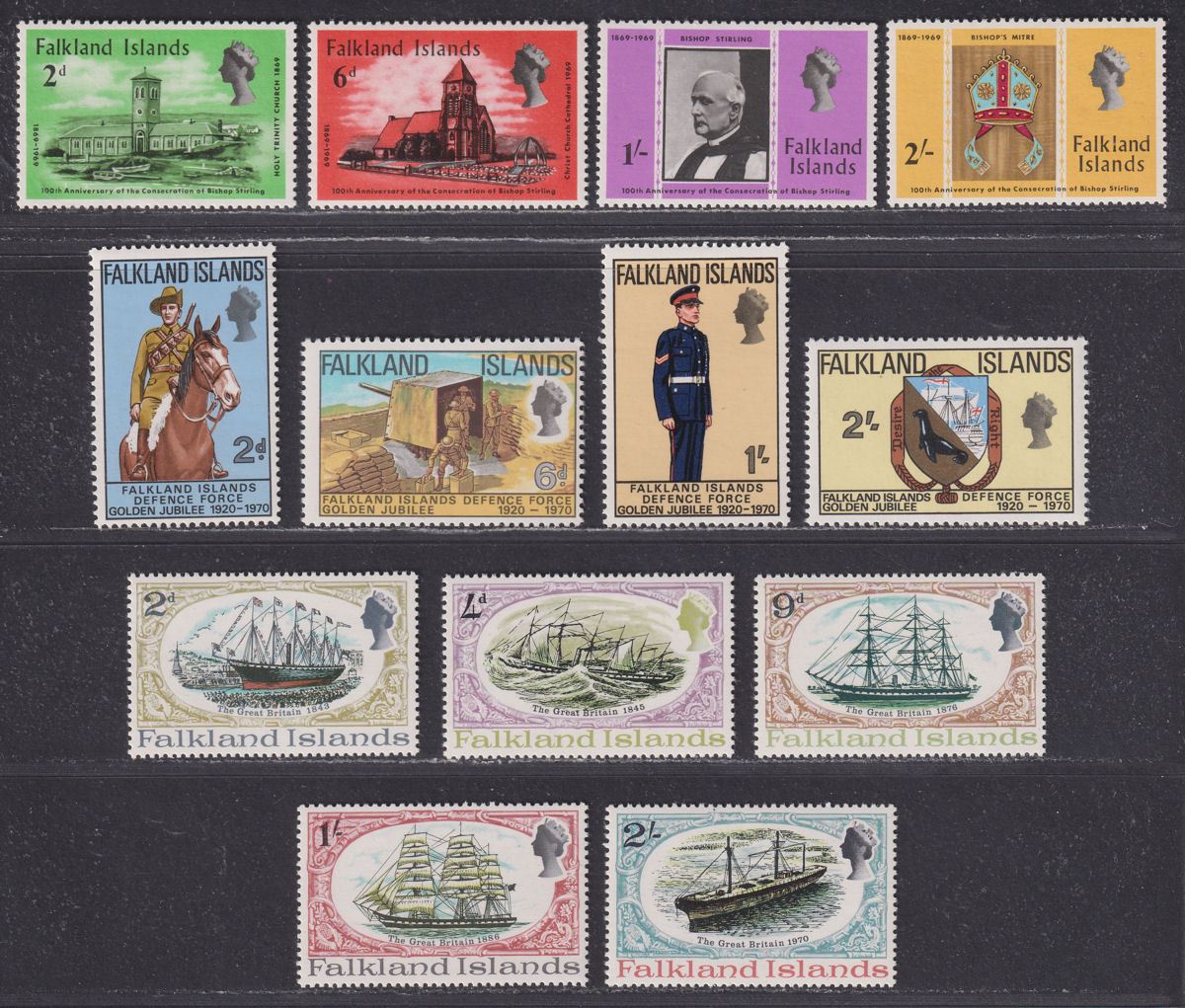 Falkland Islands 1965-70 QEII Mint Selection incl Churchill / Defence / SS GB