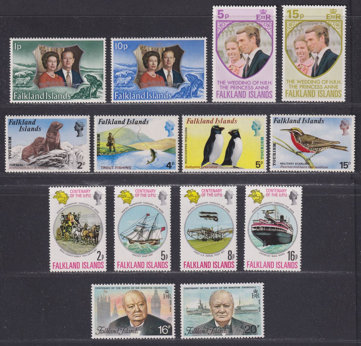 Falkland Islands 1972-75 Selection Miint inc Tourism, Arms, New Coinage etc