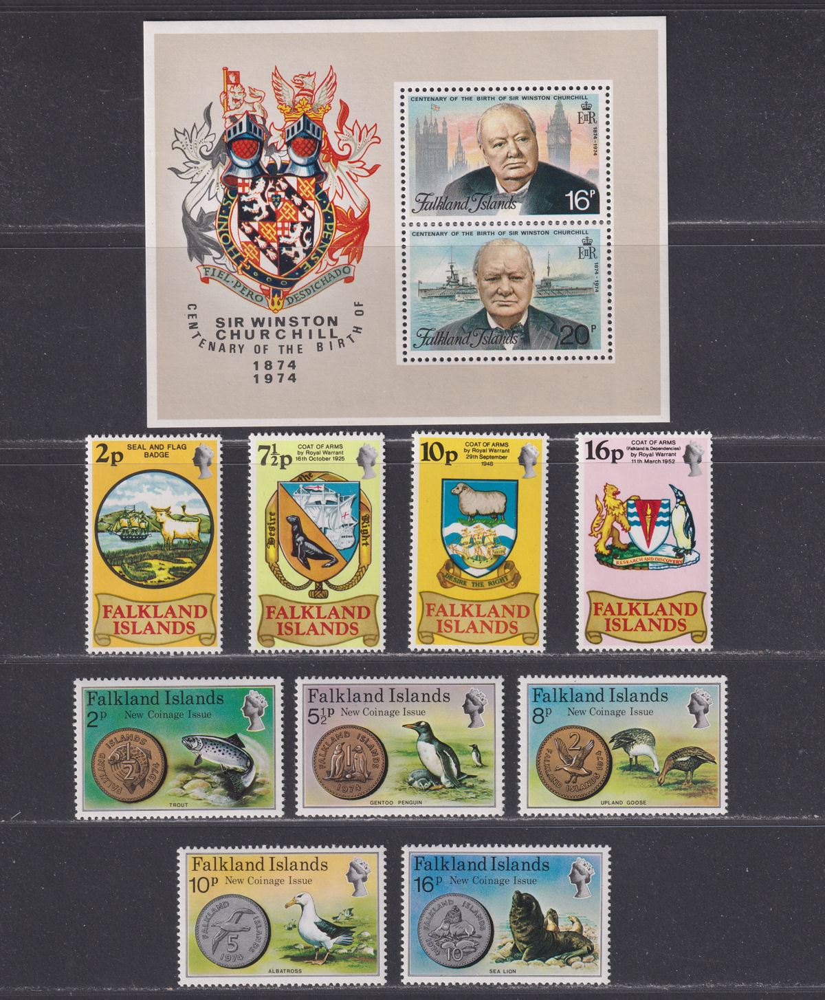 Falkland Islands 1972-75 Selection Miint inc Tourism, Arms, New Coinage etc