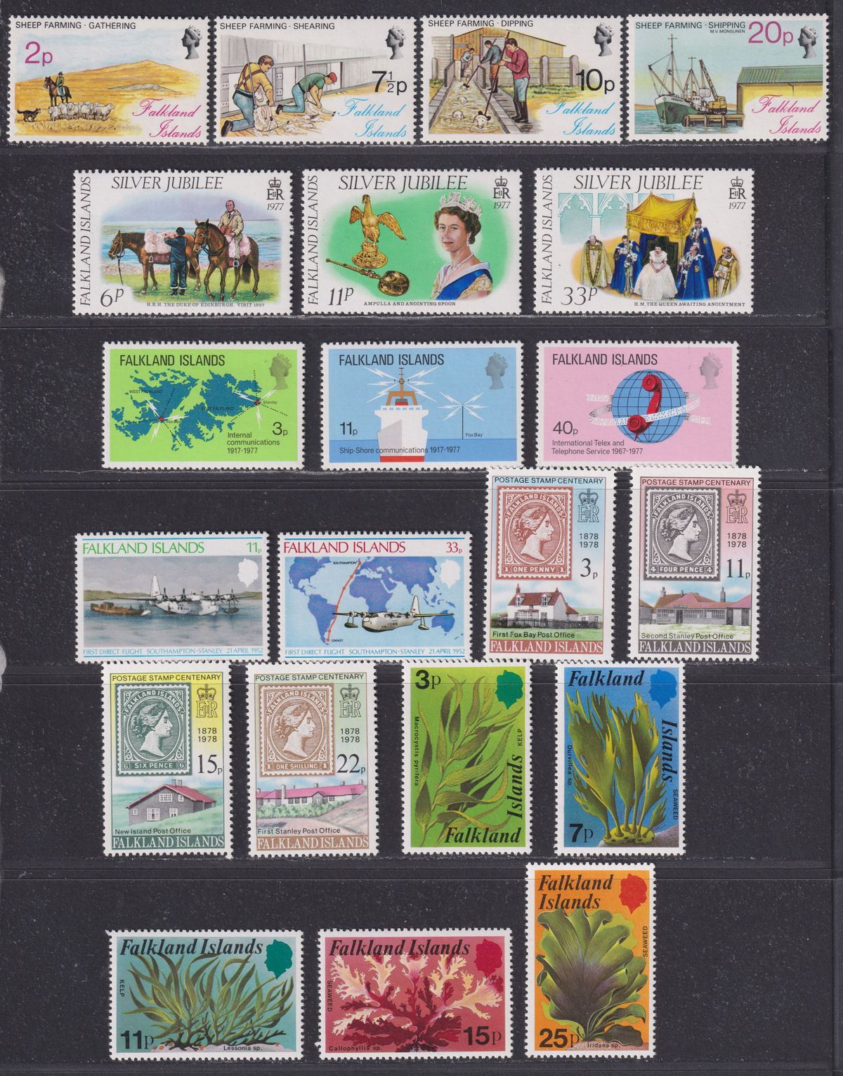 Falkland Islands 1976-79 QEII Mint Selection inc Sheep Farming, Direct Flight