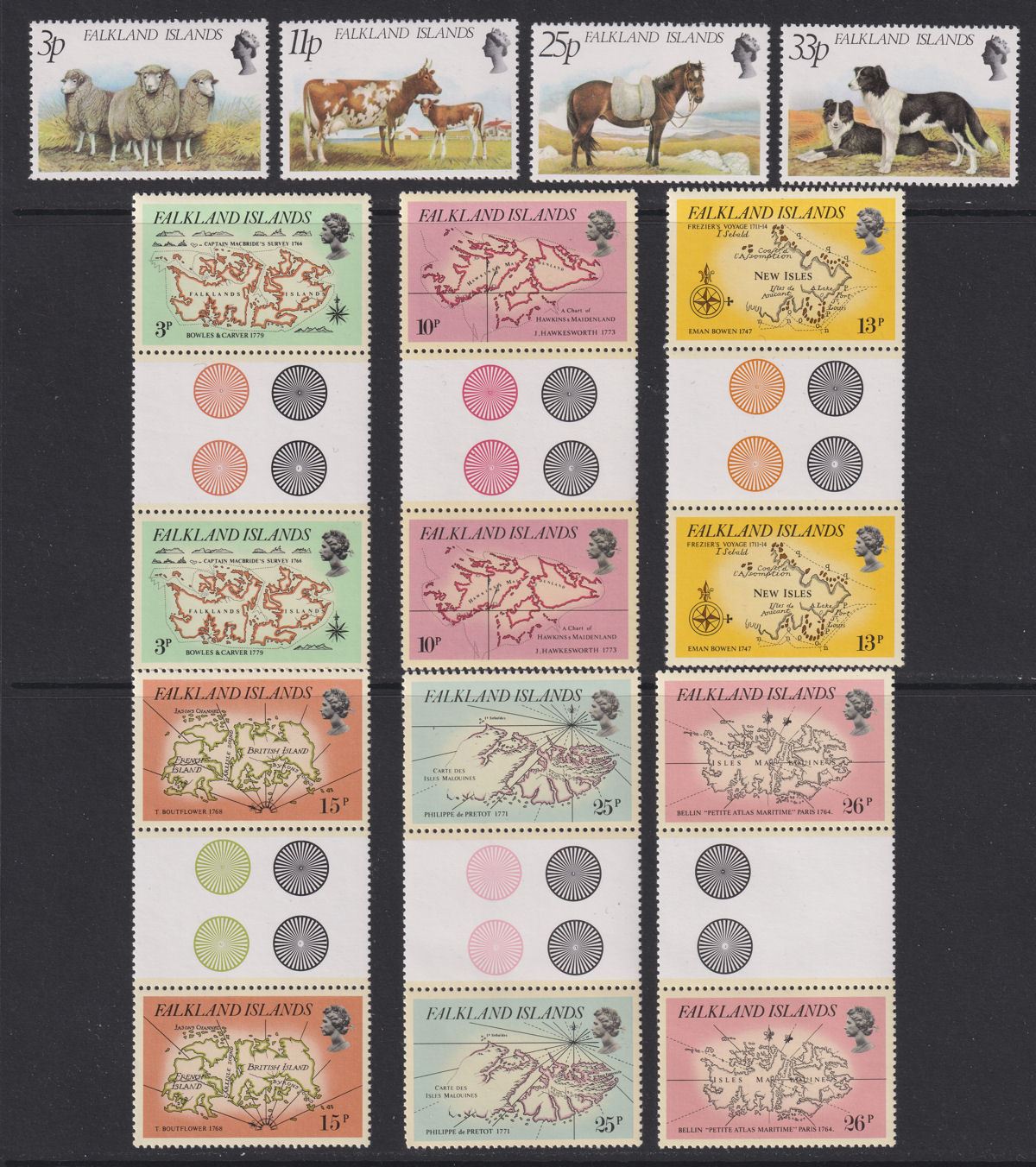 Falkland Islands 1980-81 QEII Selection UM Mint inc Dolphins Birds of Prey, Maps