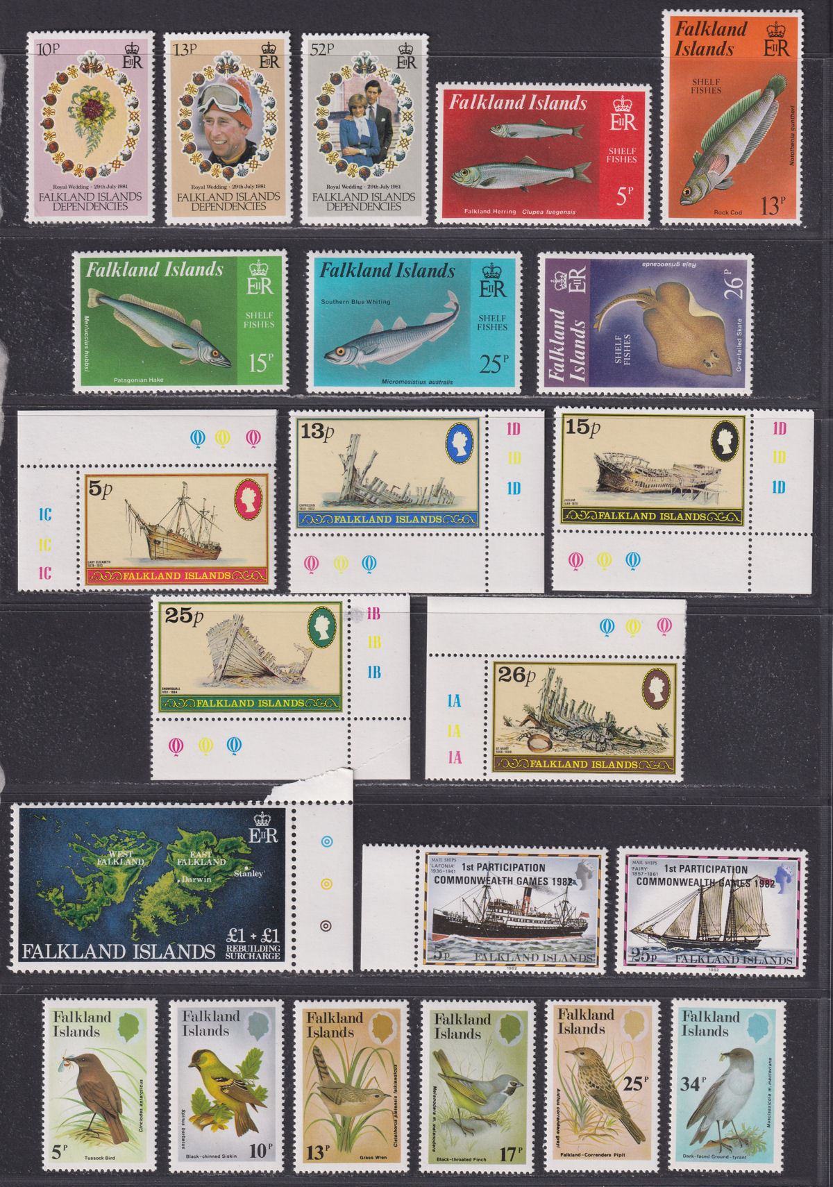 Falkland Islands 1981-83 QEII Mint Selection inc Fish, Birds, British Admin