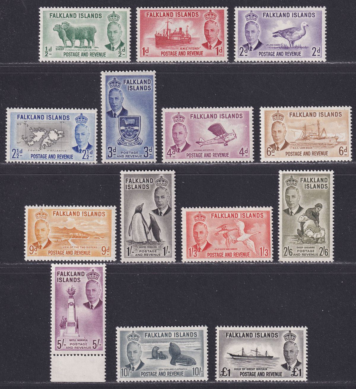 Falkland Islands 1952 King George VI Set Mint SG172-185 cat £190