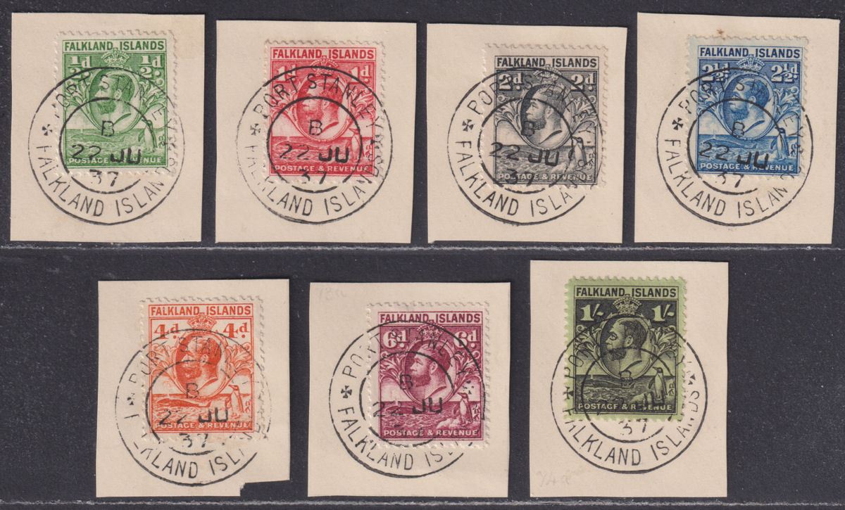 Falkland Islands 1929 KGV Fin Whale Penguins Set to 1sh Used on Pieces SG116-122