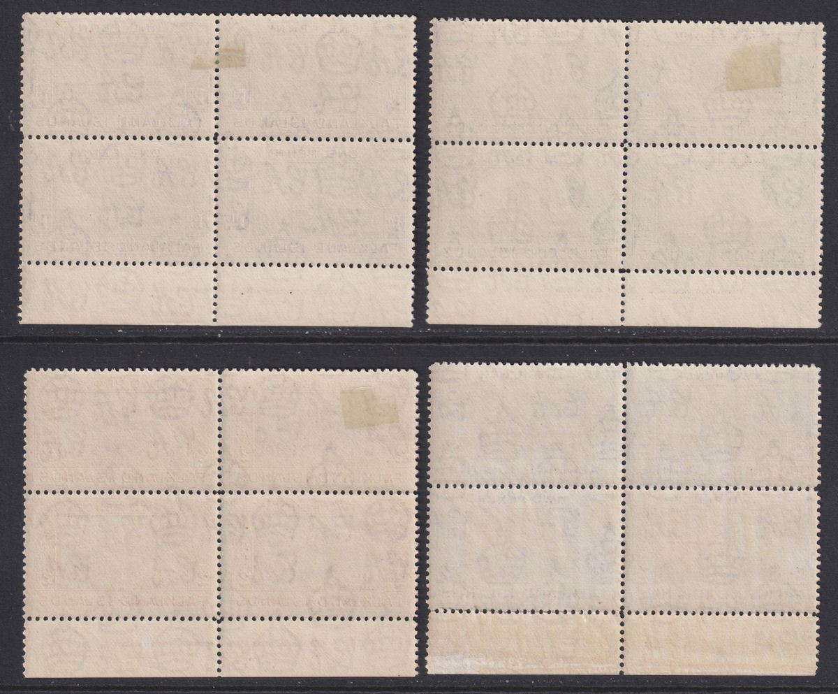 Falkland Islands 1938-50 King George VI ½d, 1d, 2d Imprint Blocks of 4 Mint