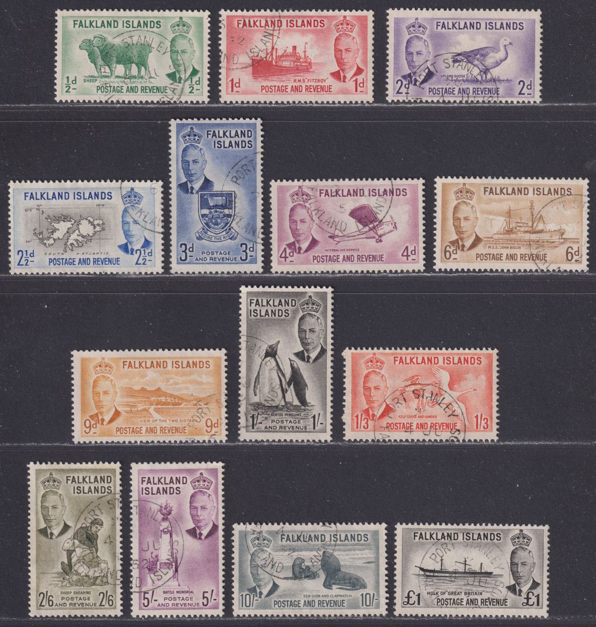 Falkland Islands 1952 King George VI Set Used SG172-185 cat £100