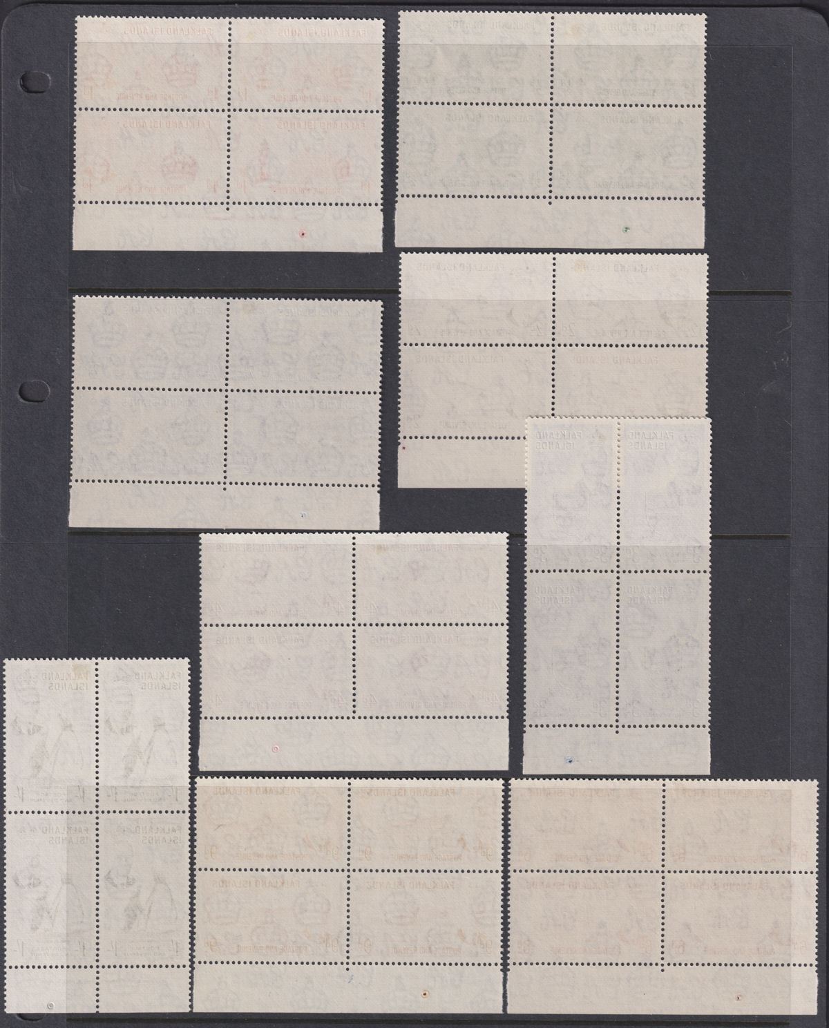 Falkland Islands 1952 KGVI Imprint Block Set to 1sh Mint SG172-180 cat £260