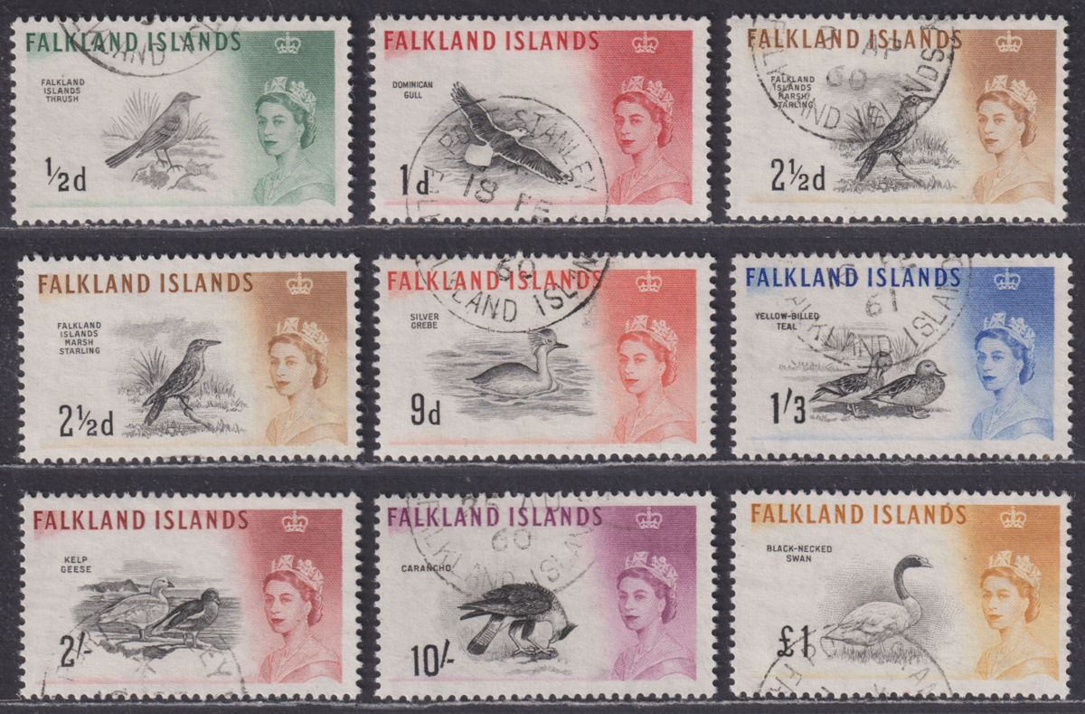 Falkland Islands 1960 QEII Birds Part Set to £1 Used cat £70