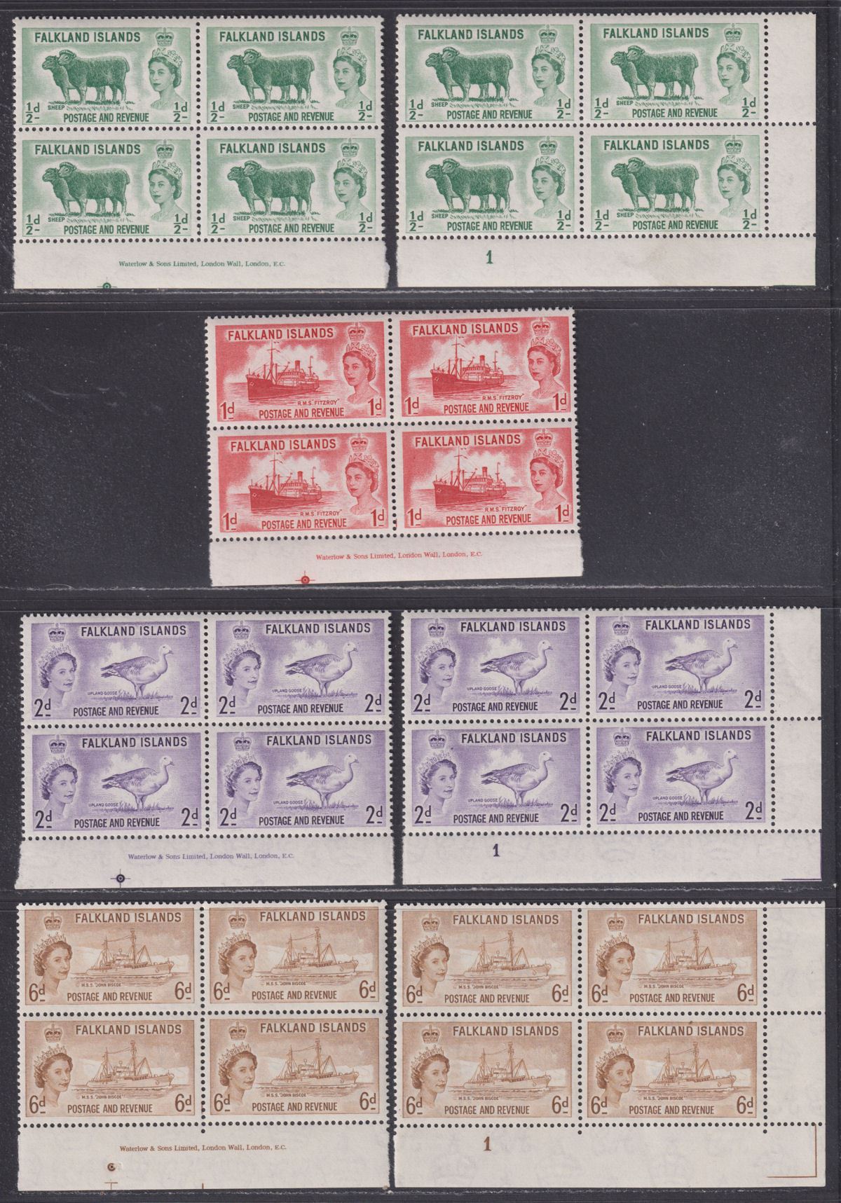 Falkland Islands 1955-57 QEII Imprint Block Set Mint SG187-192 £200++