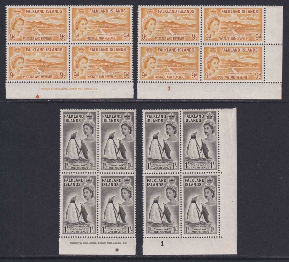 Falkland Islands 1955-57 QEII Imprint Block Set Mint SG187-192 £200++