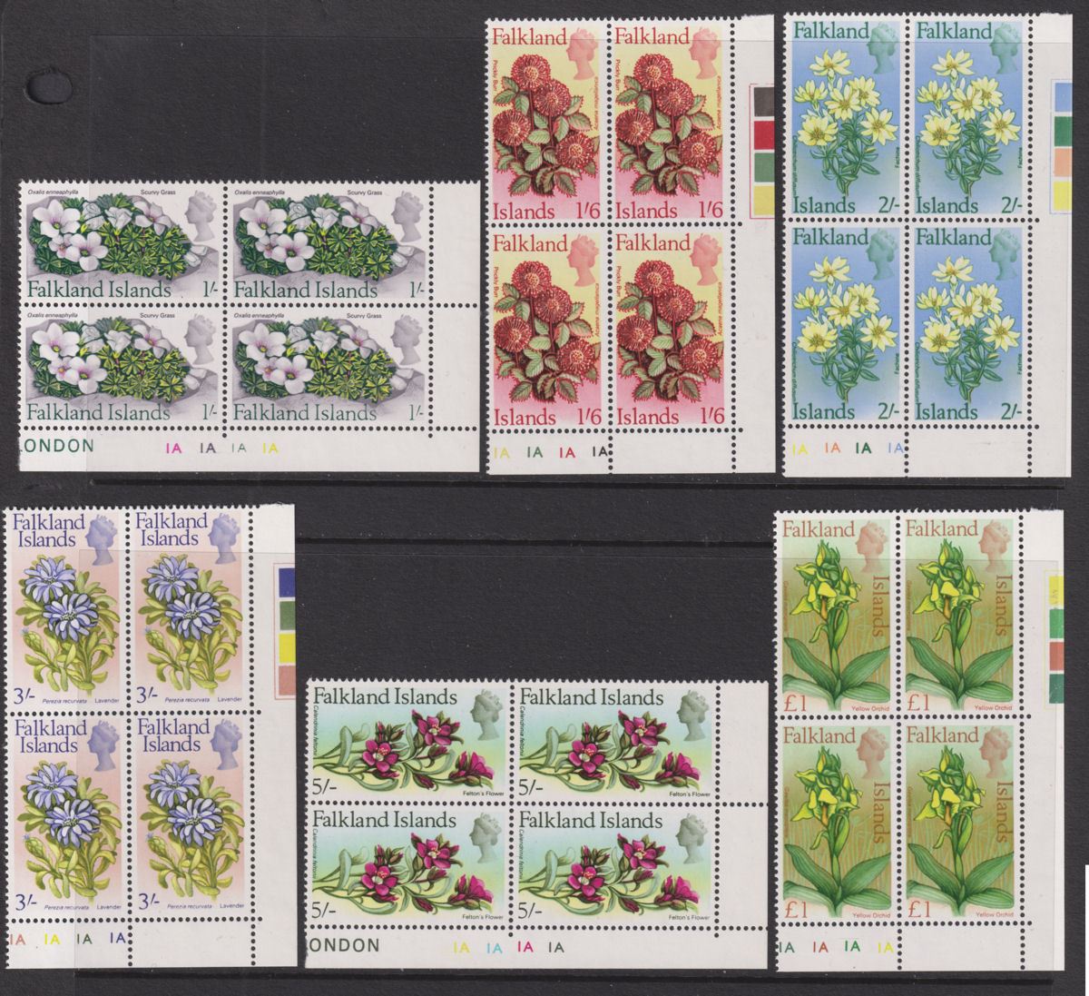 Falkland Islands 1968 QEII Flowers Plate Block Set UM Mint SG232-245 cat £300