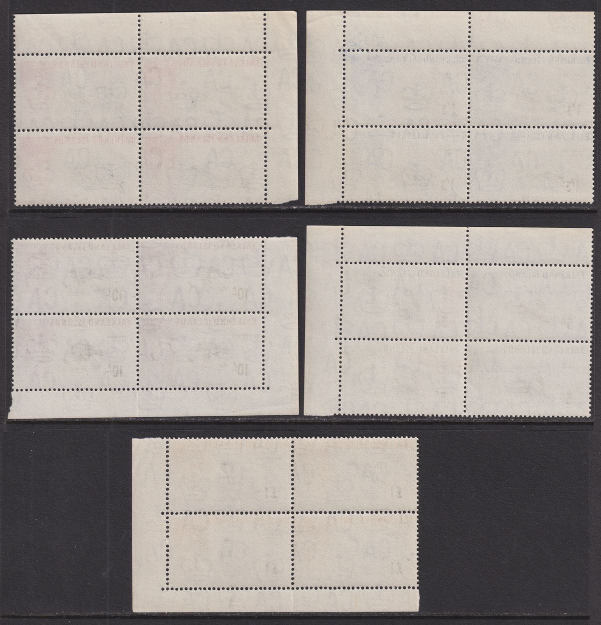 Falkland Islands 1960 QEII Birds 1sh3d - £1 Blocks 4 UM Mint SG203-207 cat £724