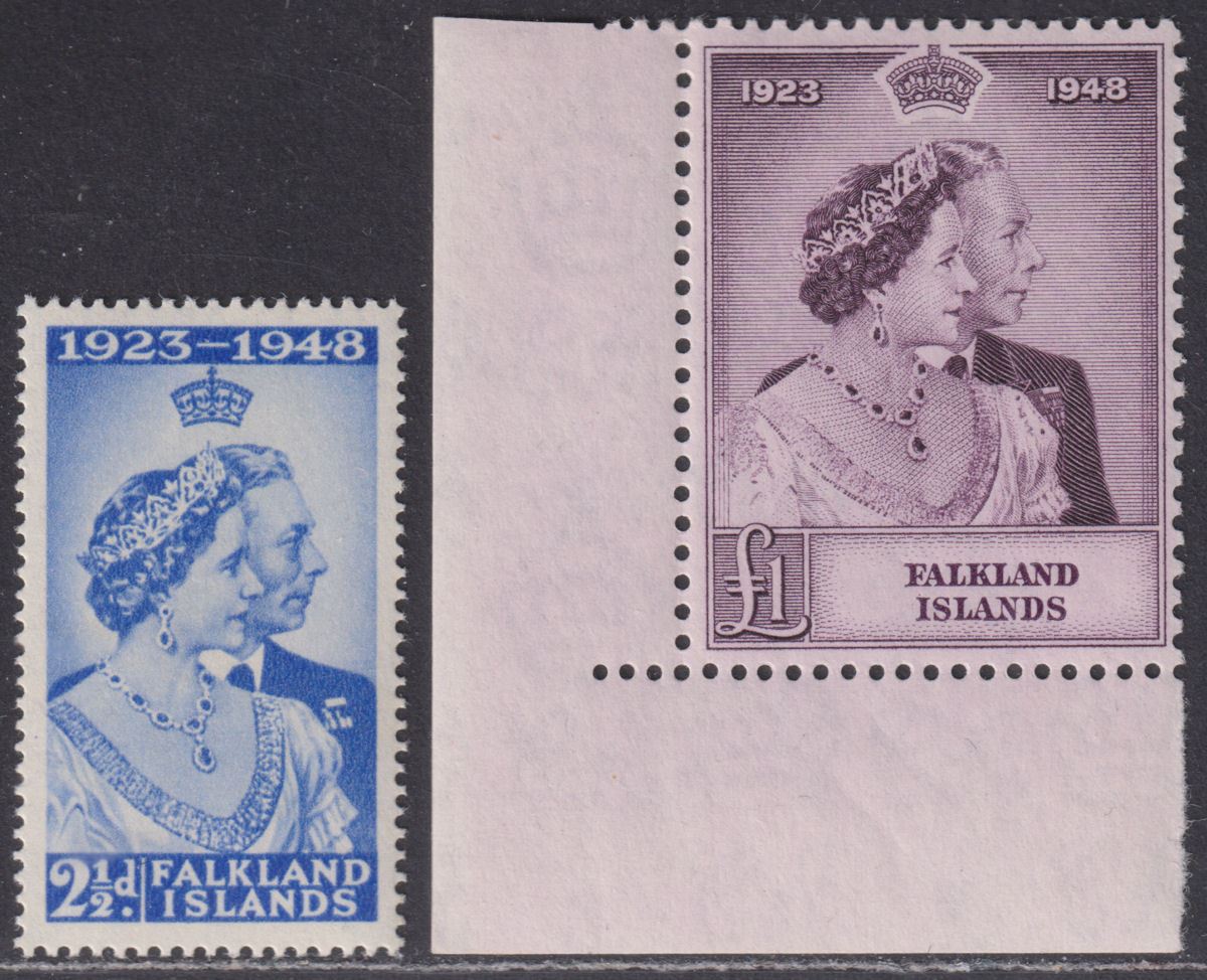 Falkland Islands 1948 KGVI Royal Silver Wedding 2½d £1 UM Mint SG166-167 cat £90