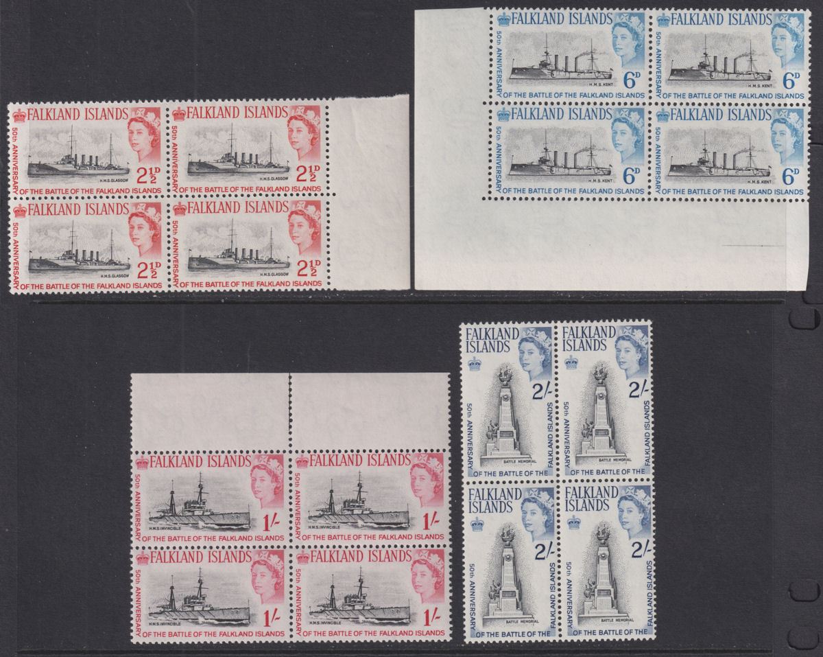 Falkland Islands 1964 QEII 50th Anniv of Battle Block Set Mint SG215-218 cat £40